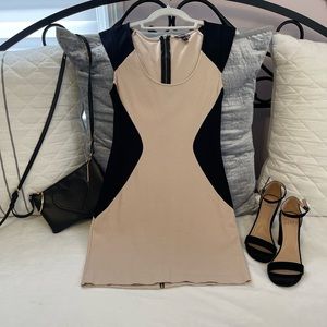 Express Tan and Black Zip Dress